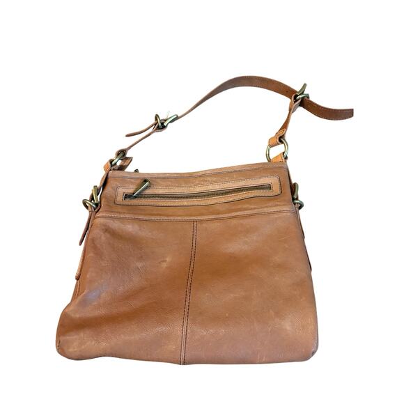 Fossil Genuine Leather Hobo Bag Brown Adjustable Strap Brass Keyhole Logo EUC - Picture 2 of 7